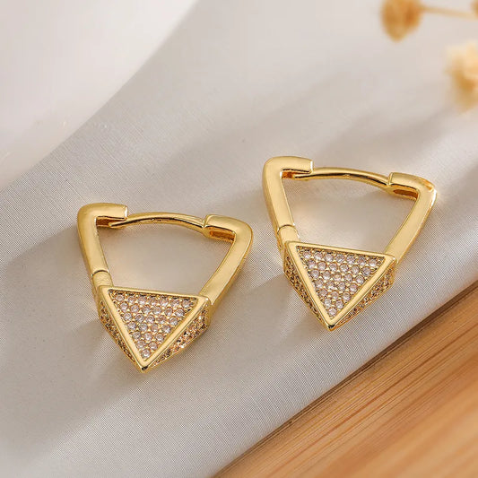 Retro Simple Style Commute Triangle Circle Inlay Copper Zircon 18K Gold Plated Earrings