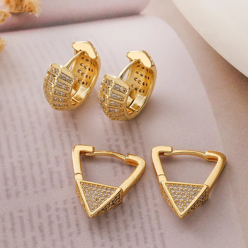 1 Pair Retro Simple Style Commute Triangle Circle Inlay Copper Zircon 18K Gold Plated Earrings