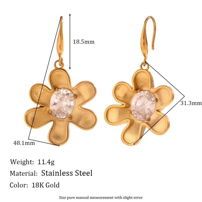 1 Pair Retro Simple Style Flower Inlay 304 Stainless Steel Rhinestones Drop Earrings