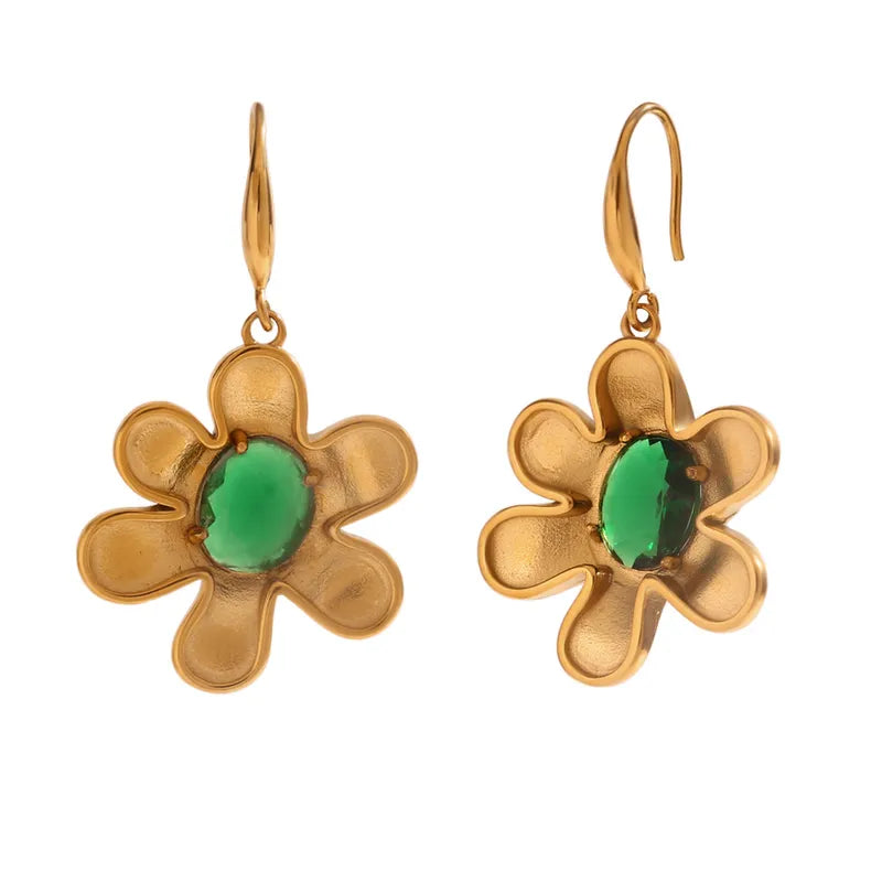 1 Pair Retro Simple Style Flower Inlay 304 Stainless Steel Rhinestones Drop Earrings