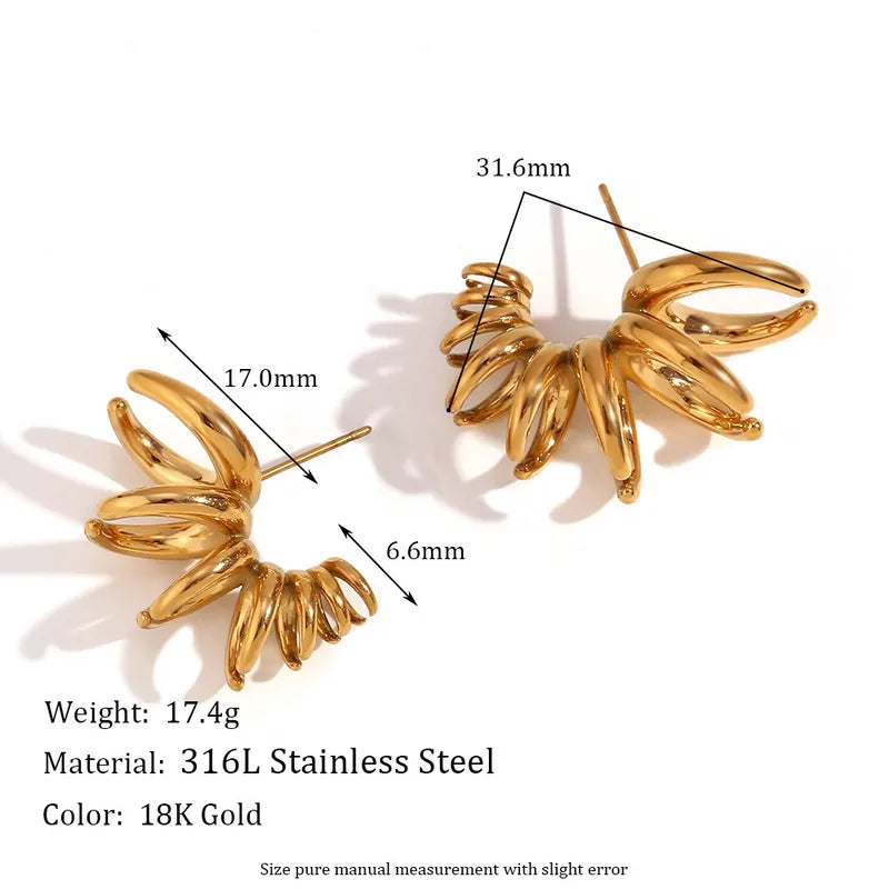 1 Pair Retro Simple Style Geometric Flower Plating 316L Stainless Steel 18K Gold Plated Earrings Ear Studs