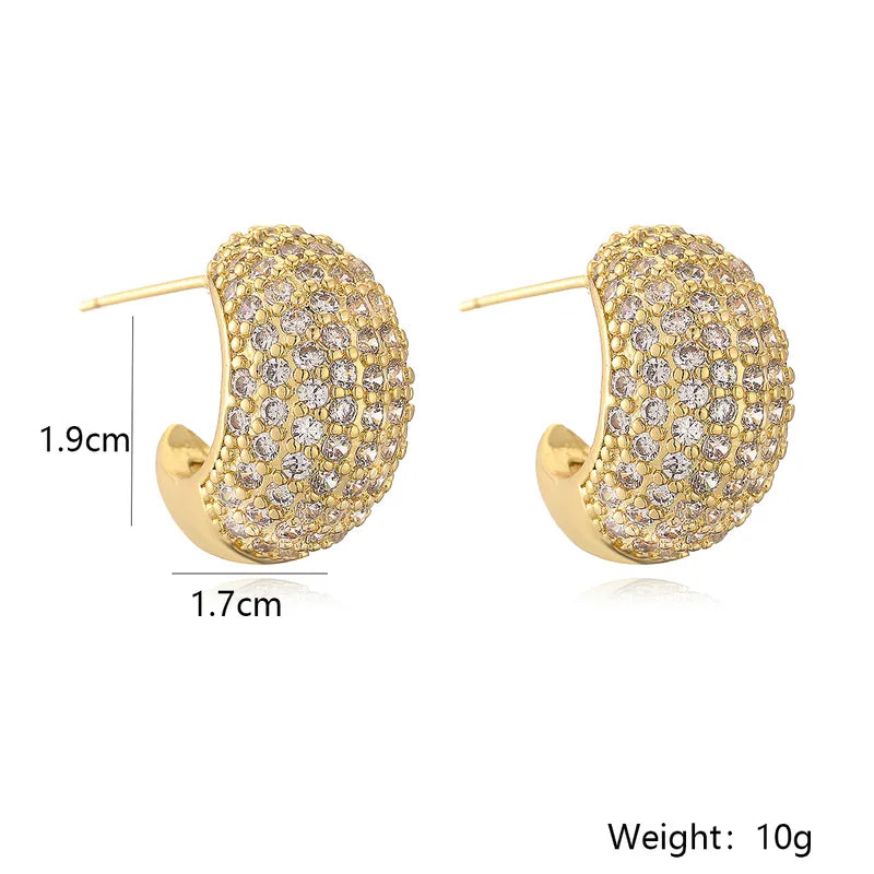 1 Pair Retro Simple Style Geometric Inlay Copper Zircon 18K Gold Plated Ear Studs