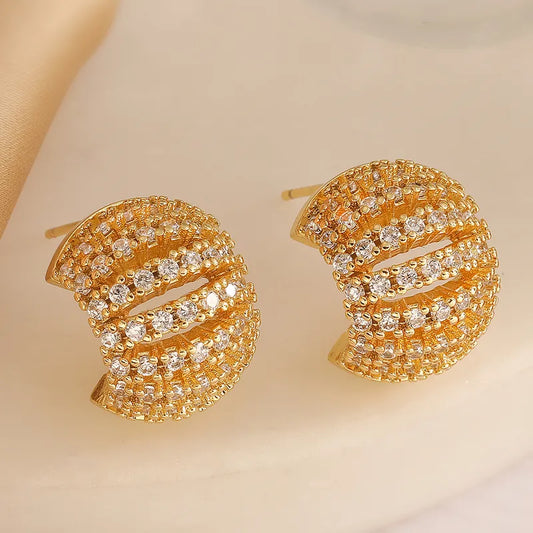 1 Pair Retro Simple Style Geometric Inlay Copper Zircon 18K Gold Plated Ear Studs