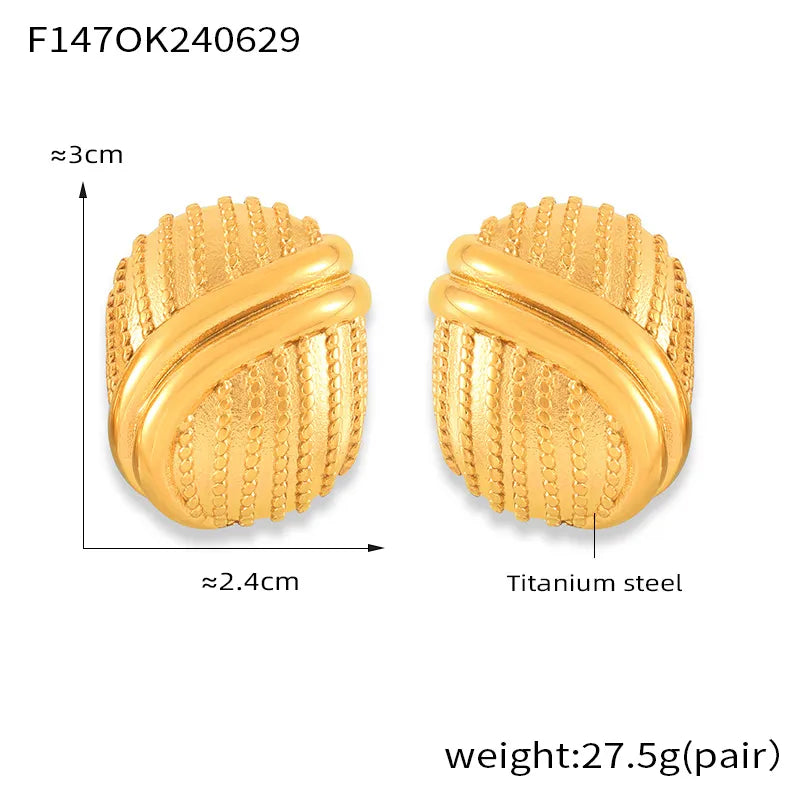 1 Pair Retro Simple Style Oval Lines Plating 304 Stainless Steel 18K Gold Plated Ear Studs