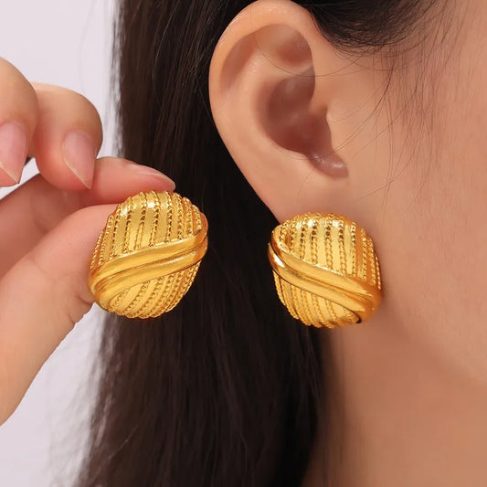 1 Pair Retro Simple Style Oval Lines Plating 304 Stainless Steel 18K Gold Plated Ear Studs