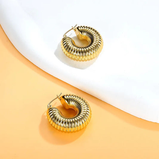 1 Pair Retro Simple Style Round Stainless Steel 18K Gold Plated Ear Studs