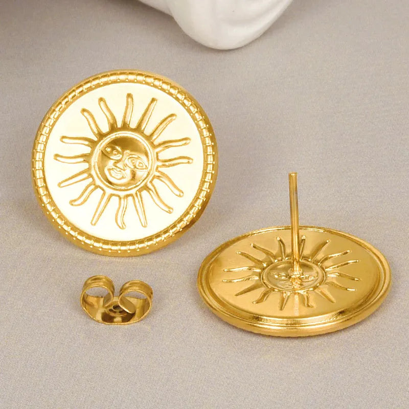 1 Pair Retro Simple Style Sun Plating 304 Stainless Steel Ear Studs