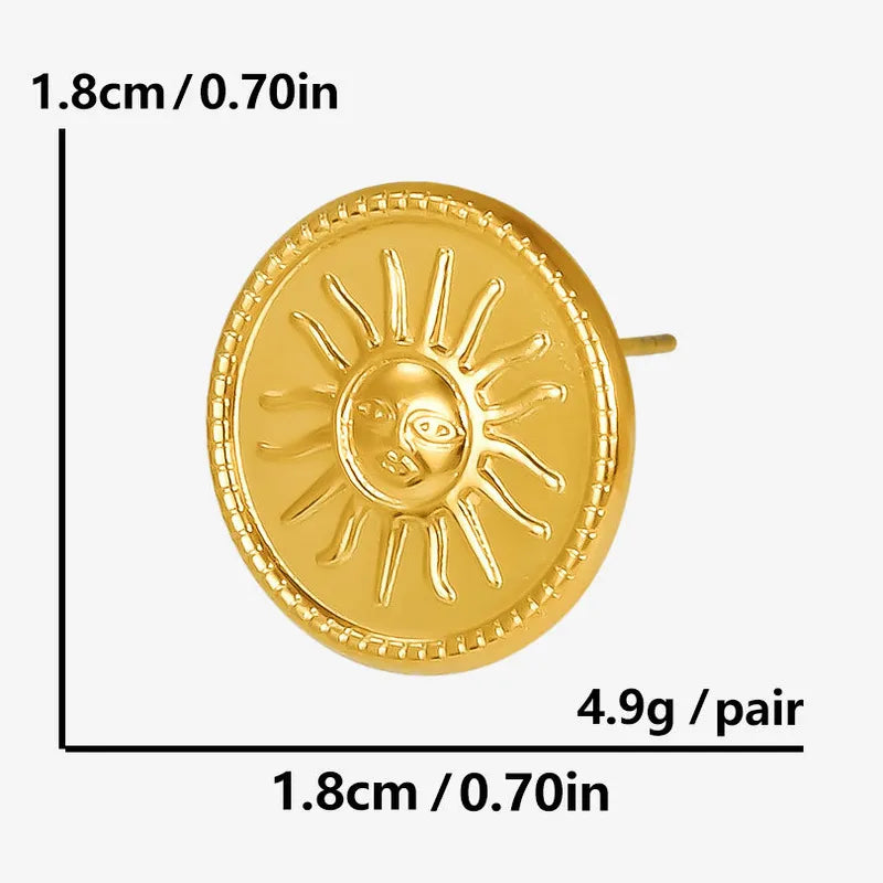 1 Pair Retro Simple Style Sun Plating 304 Stainless Steel Ear Studs