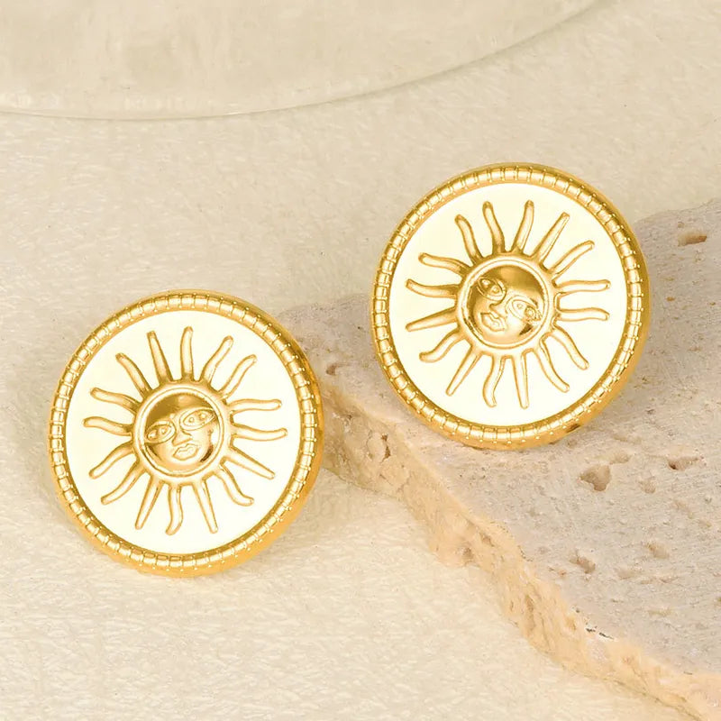 1 Pair Retro Simple Style Sun Plating 304 Stainless Steel Ear Studs