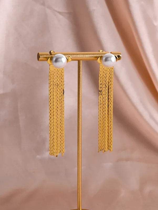 1 Pair Retro Tassel Plating Copper 18K Gold Plated Drop Earrings