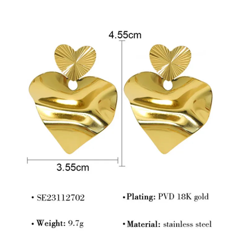 1 Pair Retro Vacation French Style Heart Shape Plating 304 Stainless Steel 18K Gold Plated Drop Earrings