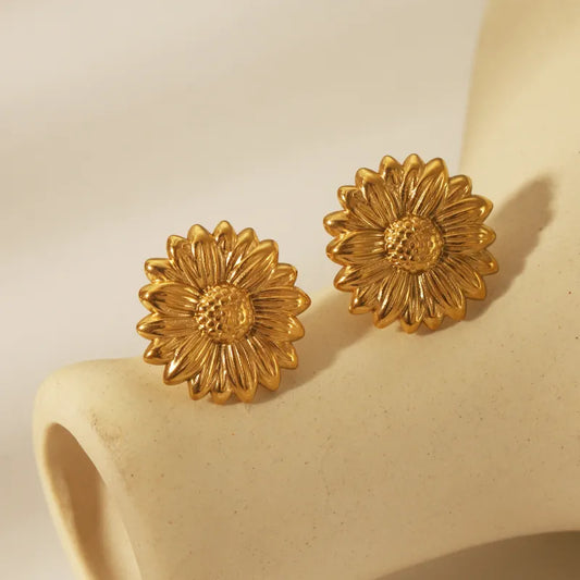 1 Pair Romantic Simple Style Sunflower 304 Stainless Steel 18K Gold Plated Ear Studs