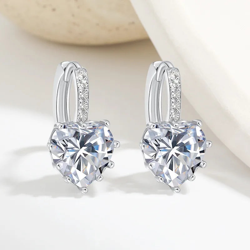 1 Pair Shiny IG Style Heart Shape Inlay Copper Zircon Earrings