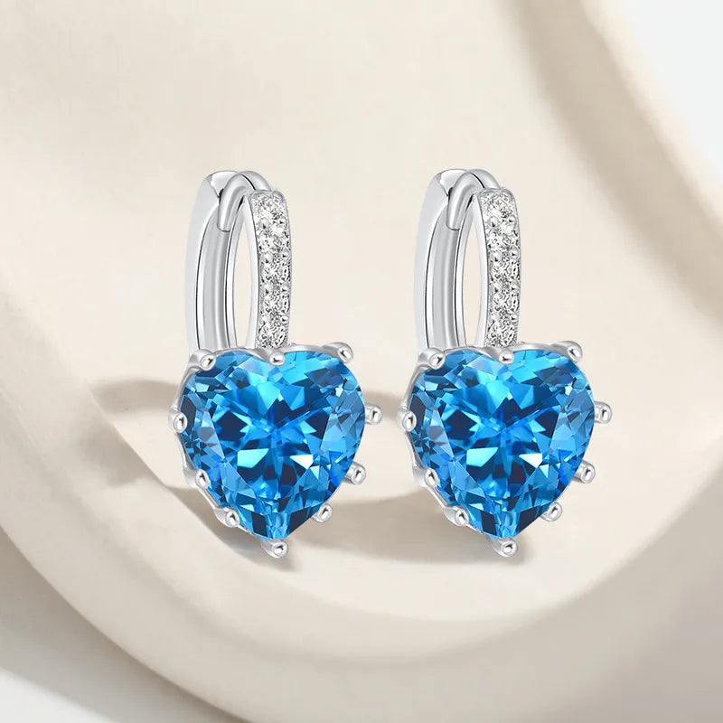 1 Pair Shiny IG Style Heart Shape Inlay Copper Zircon Earrings