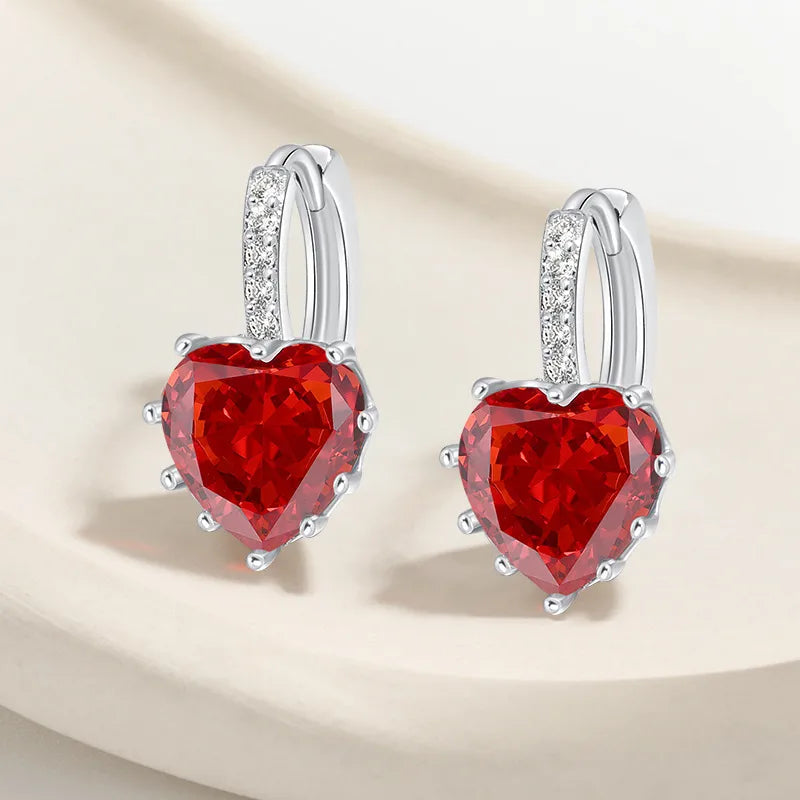 1 Pair Shiny IG Style Heart Shape Inlay Copper Zircon Earrings