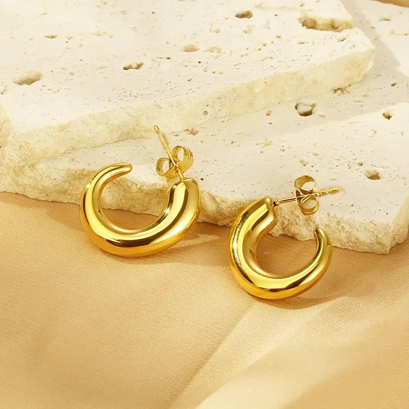 1 Pair Simple Style C Shape Geometric 304 Stainless Steel 18K Gold Plated Ear Studs