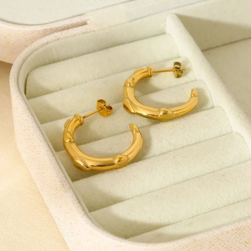 1 Pair Simple Style C Shape Heart Shape Solid Color 304 Stainless Steel 18K Gold Plated Ear Studs