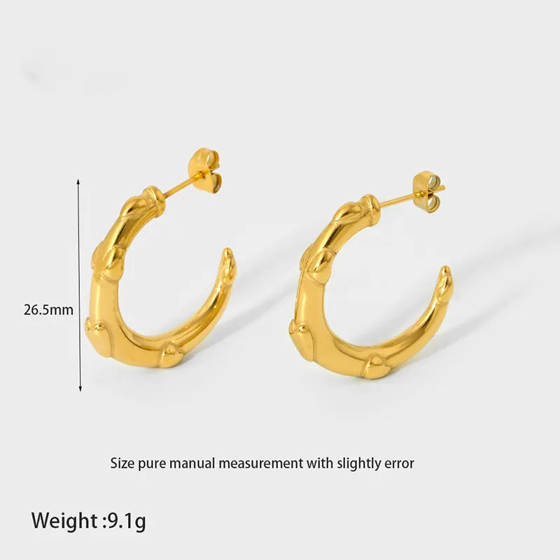 1 Pair Simple Style C Shape Heart Shape Solid Color 304 Stainless Steel 18K Gold Plated Ear Studs