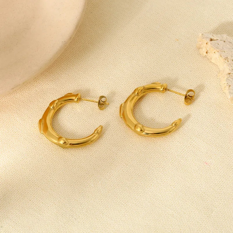 1 Pair Simple Style C Shape Heart Shape Solid Color 304 Stainless Steel 18K Gold Plated Ear Studs