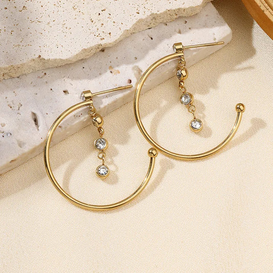 1 Pair Simple Style C Shape Inlay 304 Stainless Steel Zircon 18K Gold Plated Ear Studs