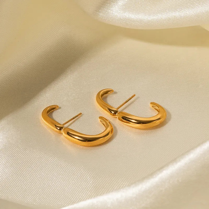 1 Pair Simple Style C Shape Plating Stainless Steel 18k Gold Plated Ear Studs