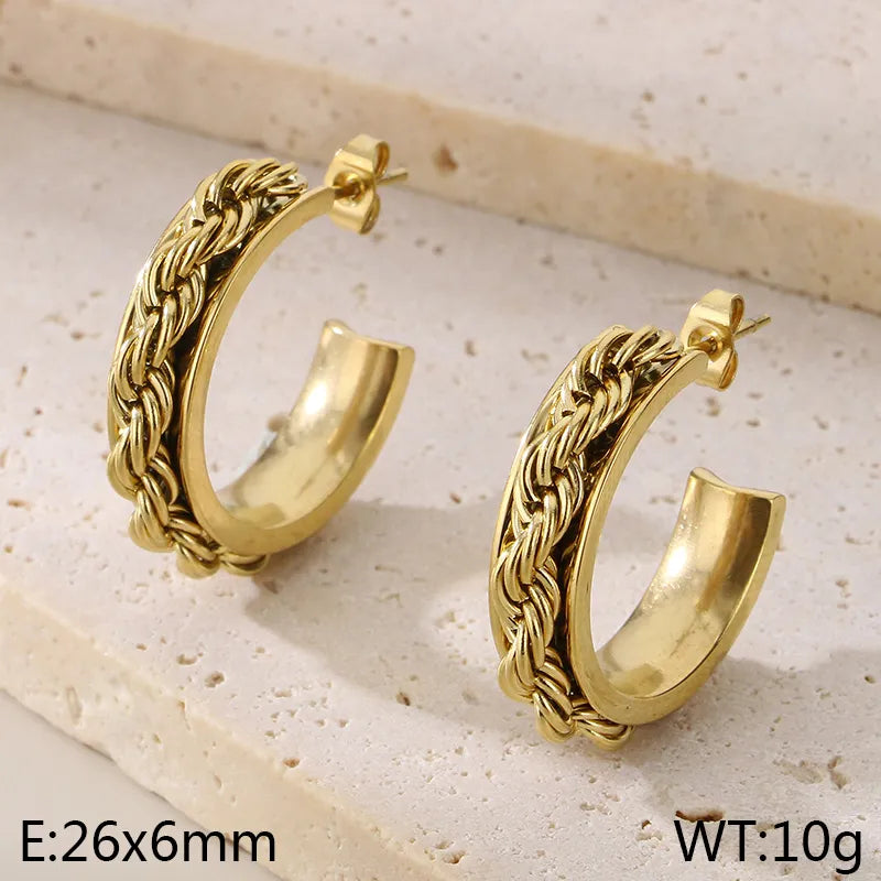 1 Pair Simple Style C Shape Twist 304 Stainless Steel 18K Gold Plated Ear Studs