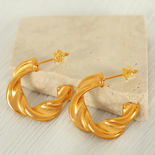 1 Pair Simple Style C Shape Twist Plating 304 Stainless Steel 18K Gold Plated Ear Studs