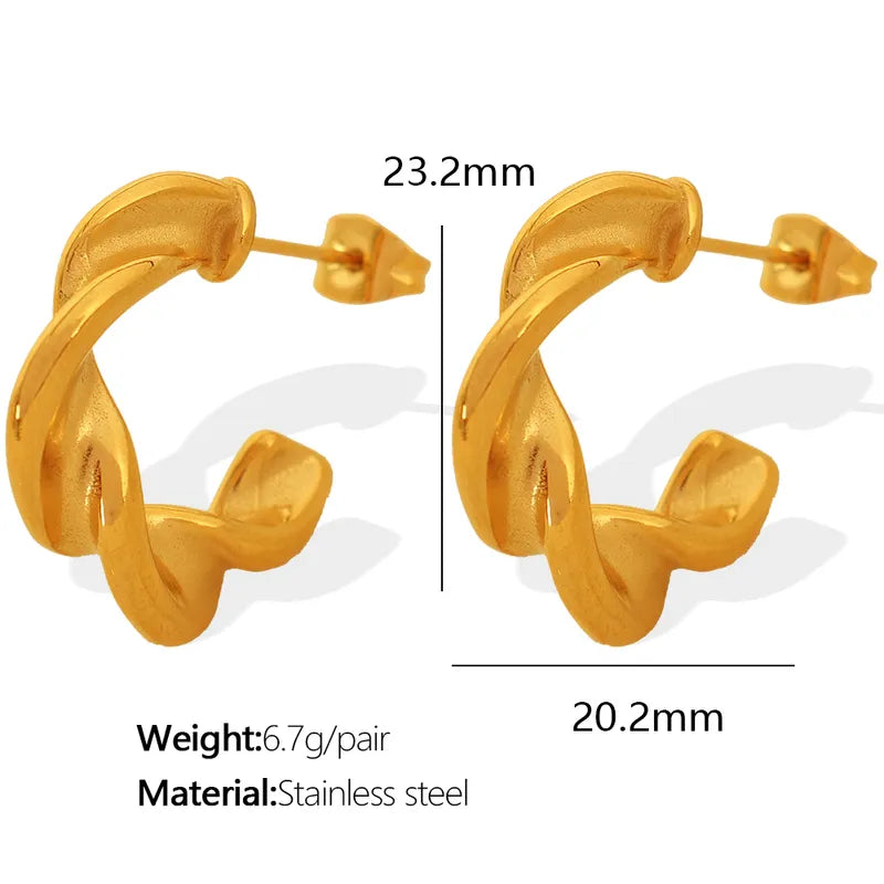 1 Pair Simple Style C Shape Twist Plating 304 Stainless Steel 18K Gold Plated Ear Studs