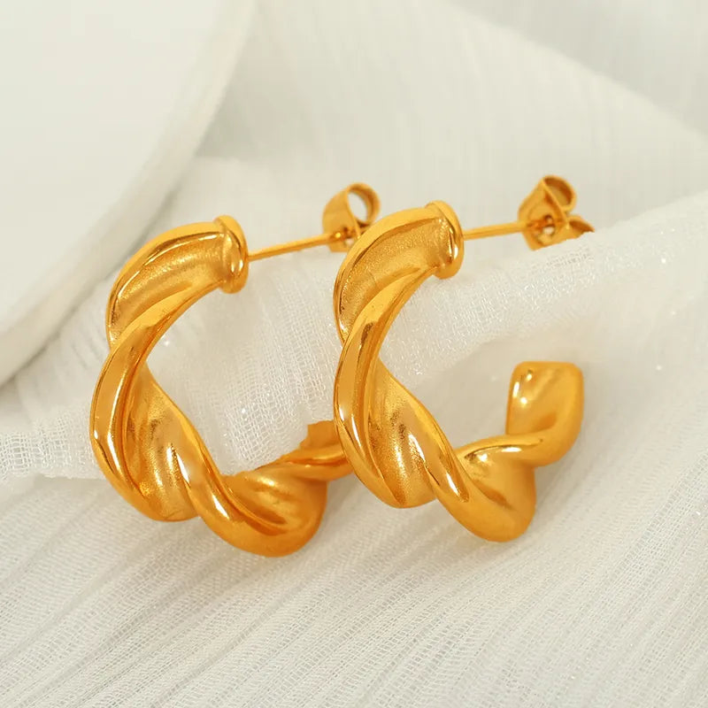 1 Pair Simple Style C Shape Twist Plating 304 Stainless Steel 18K Gold Plated Ear Studs