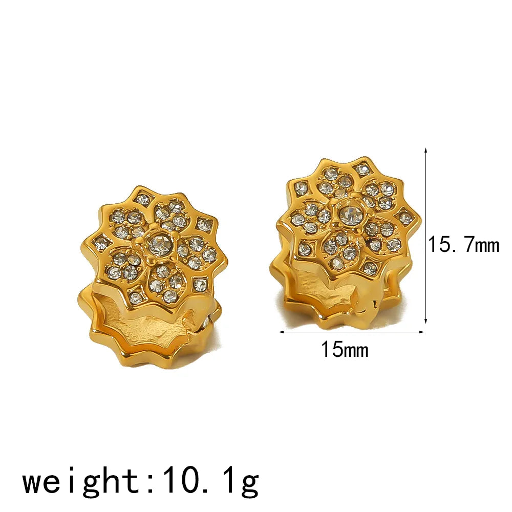 1 Pair Simple Style Classic Style Apple Lotus Polishing Plating Inlay 304 Stainless Steel Zircon 18K Gold Plated Earrings