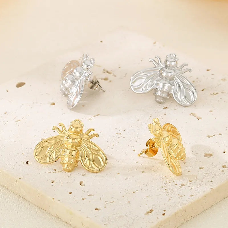 1 Pair Simple Style Classic Style Bee 304 Stainless Steel 18K Gold Plated Ear Studs