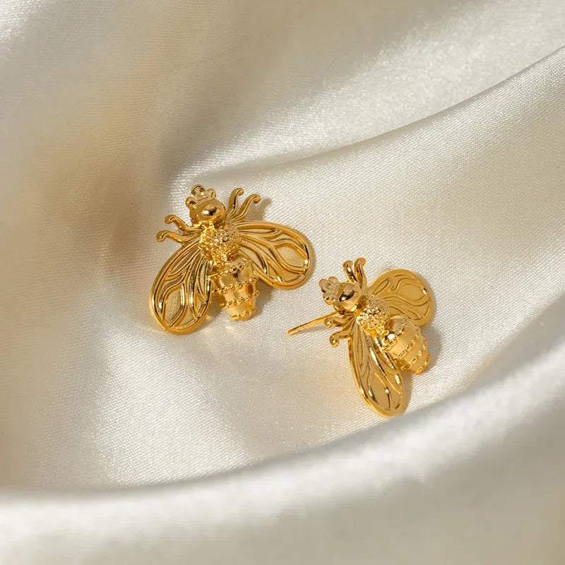 1 Pair Simple Style Classic Style Bee Plating Stainless Steel 18K Gold Plated Ear Studs