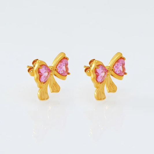 1 Pair Simple Style Classic Style Bow Knot Plating Inlay 304 Stainless Steel Crystal 18K Gold Plated Ear Studs