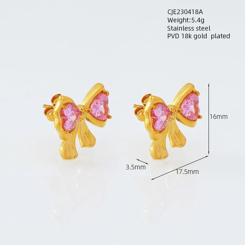 1 Pair Simple Style Classic Style Bow Knot Plating Inlay 304 Stainless Steel Crystal 18K Gold Plated Ear Studs