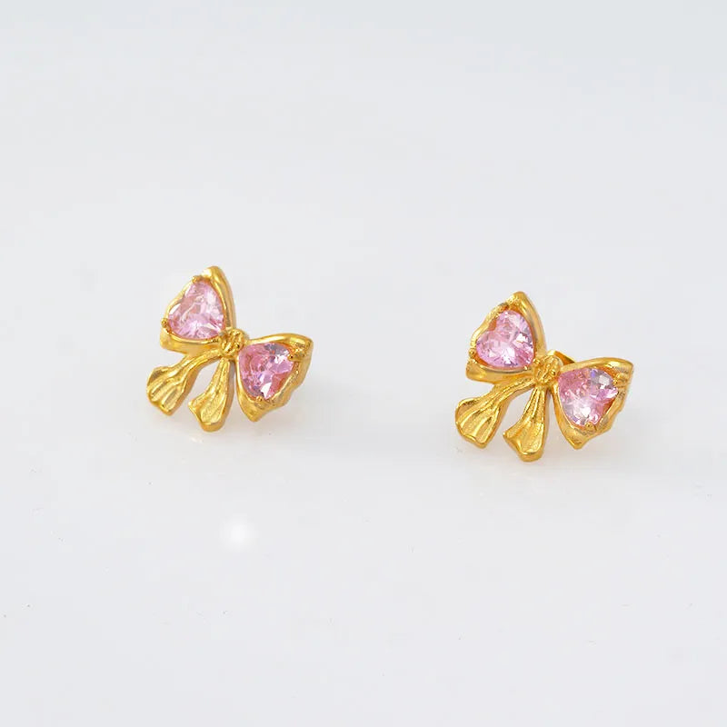 1 Pair Simple Style Classic Style Bow Knot Plating Inlay 304 Stainless Steel Crystal 18K Gold Plated Ear Studs