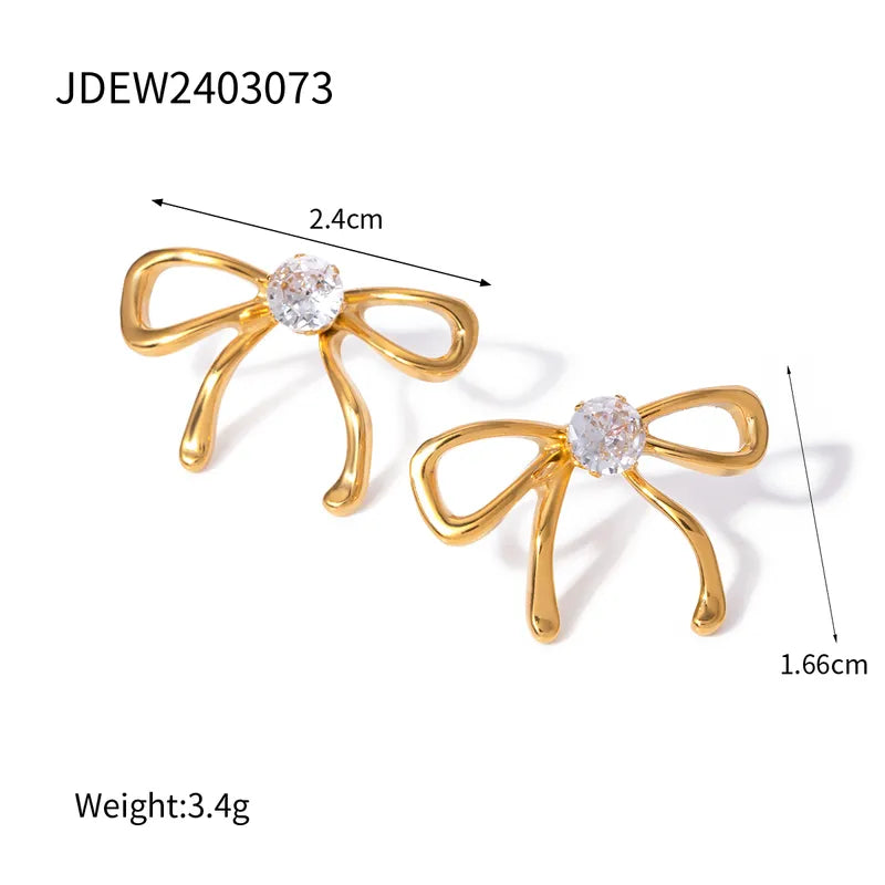 1 Pair Simple Style Classic Style Bow Knot Plating Inlay 304 Stainless Steel Zircon 18K Gold Plated Ear Studs