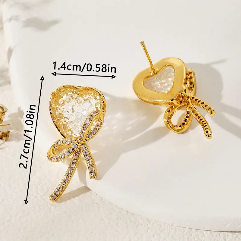 1 Pair Simple Style Classic Style Bow Knot Plating Inlay Copper Zircon 18K Gold Plated Ear Studs