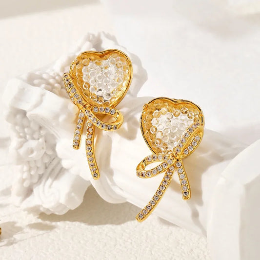 1 Pair Simple Style Classic Style Bow Knot Plating Inlay Copper Zircon 18K Gold Plated Ear Studs