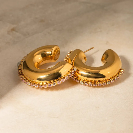 1 Pair Simple Style Classic Style C Shape Plating Inlay 316 Stainless Steel Rhinestones 18K Gold Plated Ear Studs