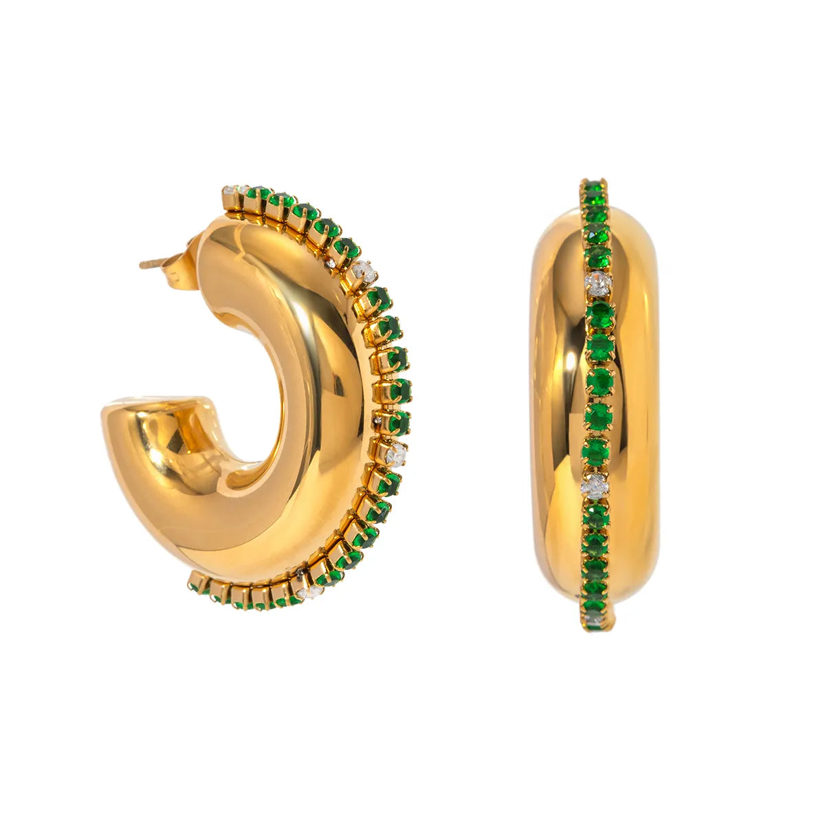 Style C Shape Plating Inlay 316 Stainless Steel Rhinestones 18K Gold Plated Ear Studs