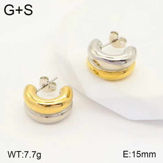 1 Pair Simple Style Classic Style C Shape Polishing Mixed Metal Plating 304 Stainless Steel 18K Gold Plated Ear Studs