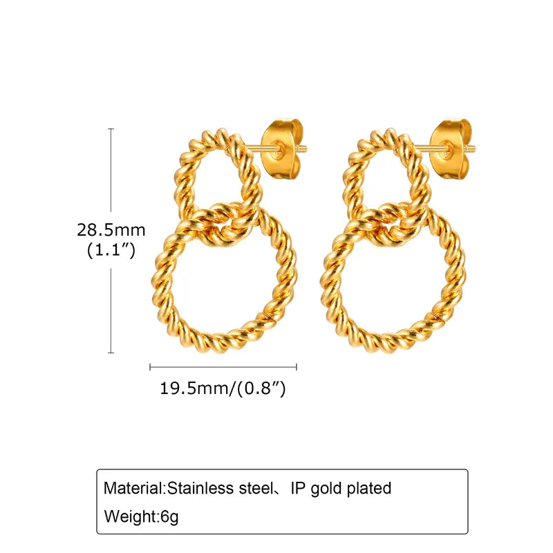 1 Pair Simple Style Classic Style Circle Plating 201 Stainless Steel 18K Gold Plated Drop Earrings