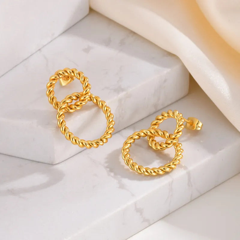 1 Pair Simple Style Classic Style Circle Plating 201 Stainless Steel 18K Gold Plated Drop Earrings