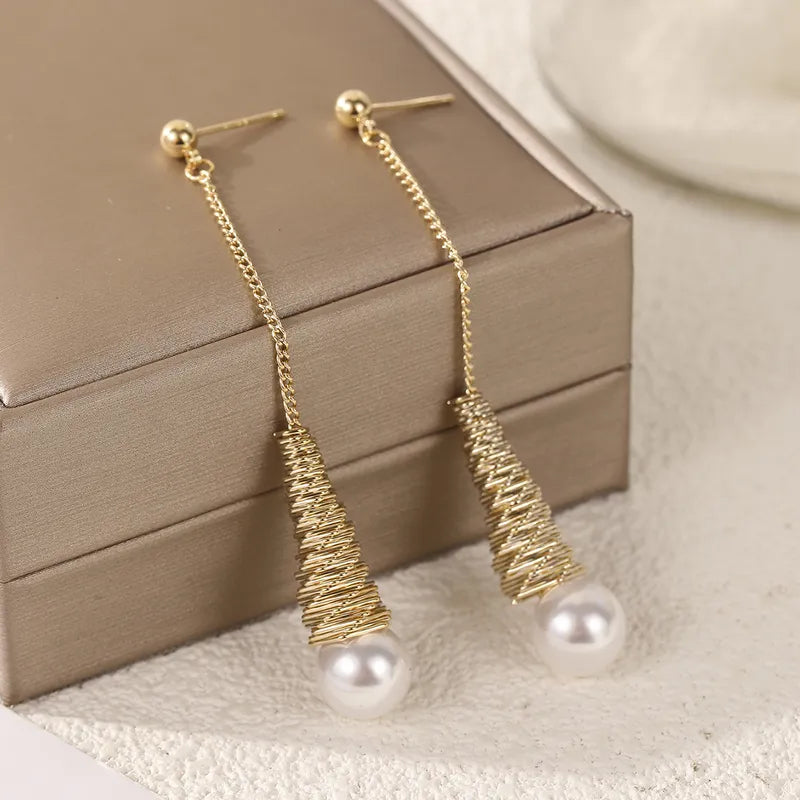 1 Pair Simple Style Classic Style Color Block Plating 304 Stainless Steel Imitation Pearl 18K Gold Plated Drop Earrings