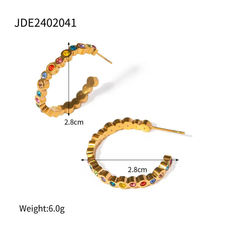 1 Pair Simple Style Classic Style Color Block Plating Inlay 316 Stainless Steel Zircon 18K Gold Plated Ear Studs