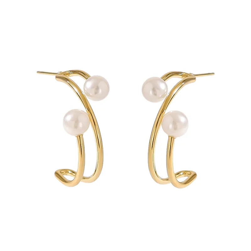 1 Pair Simple Style Classic Style Commute Geometric Inlay 304 Stainless Steel Pearl 18K Gold Plated Ear Studs