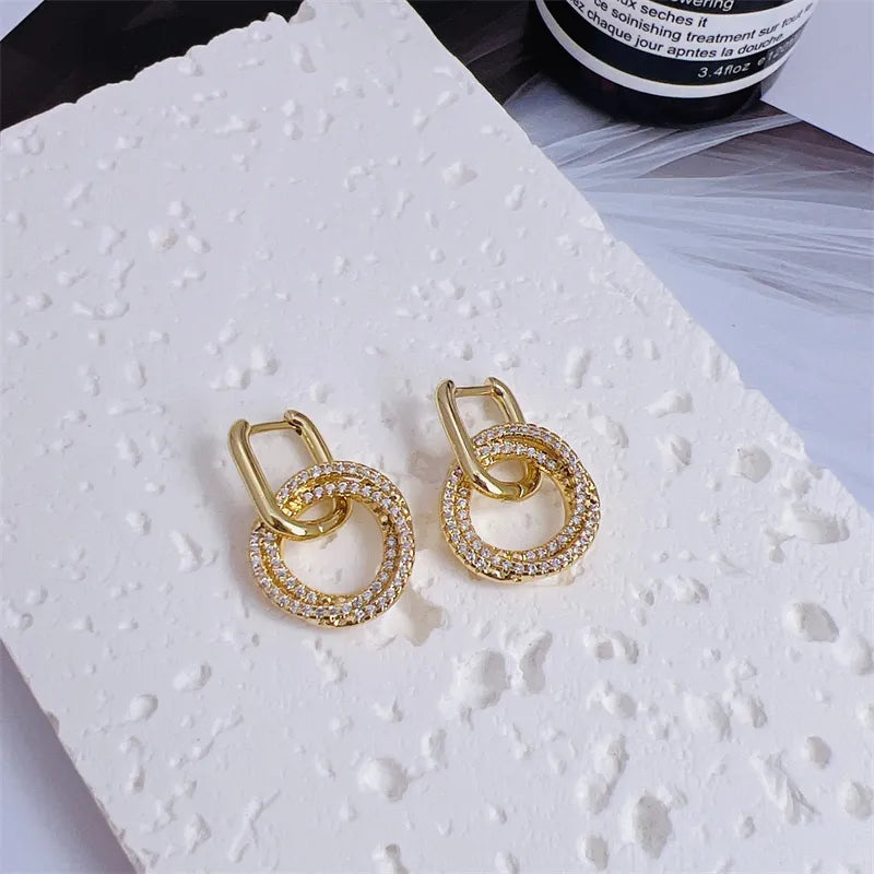 1 Pair Simple Style Classic Style Commute Geometric Inlay Copper Zircon 18K Gold Plated Drop Earrings