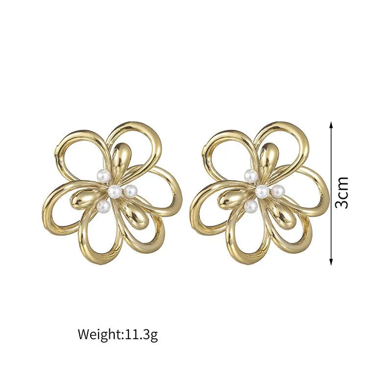 1 Pair Simple Style Classic Style Flower Inlay 304 Stainless Steel Pearl Ear Studs