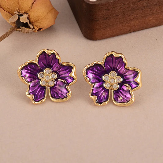 1 Pair Simple Style Classic Style Flower Inlay Copper Zircon 18K Gold Ear Studs