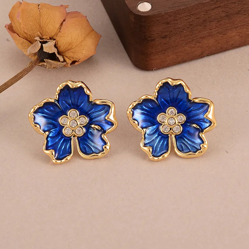 1 Pair Simple Style Classic Style Flower Inlay Copper Zircon 18K Gold Ear Studs